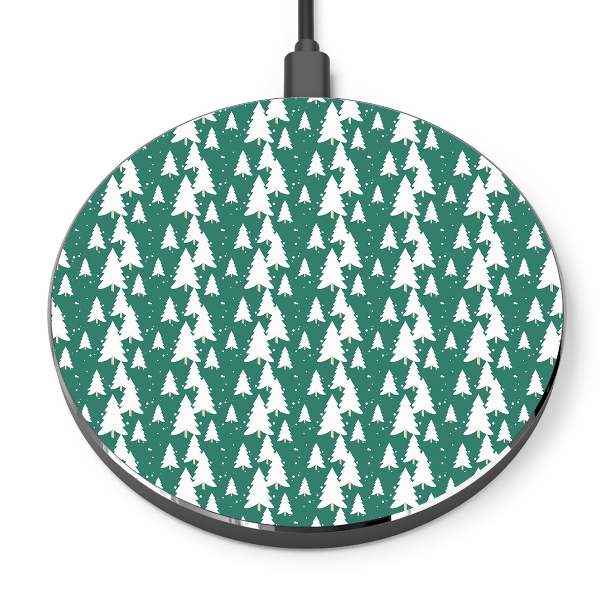 Green And White Christmas Tree Printed Wireless Charger