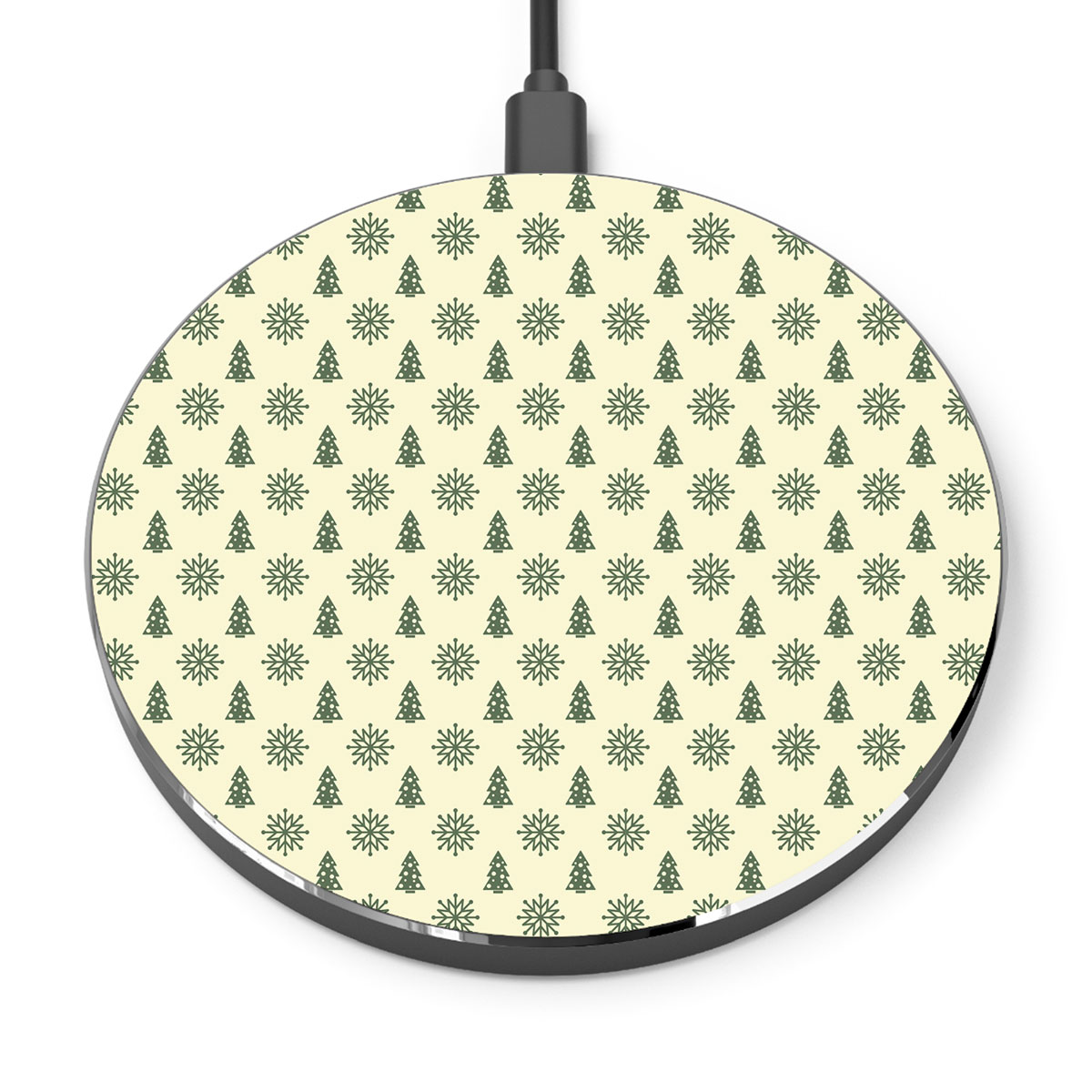 Green And Yellow Christmas Tree With Snowflake Printed Wireless Charger