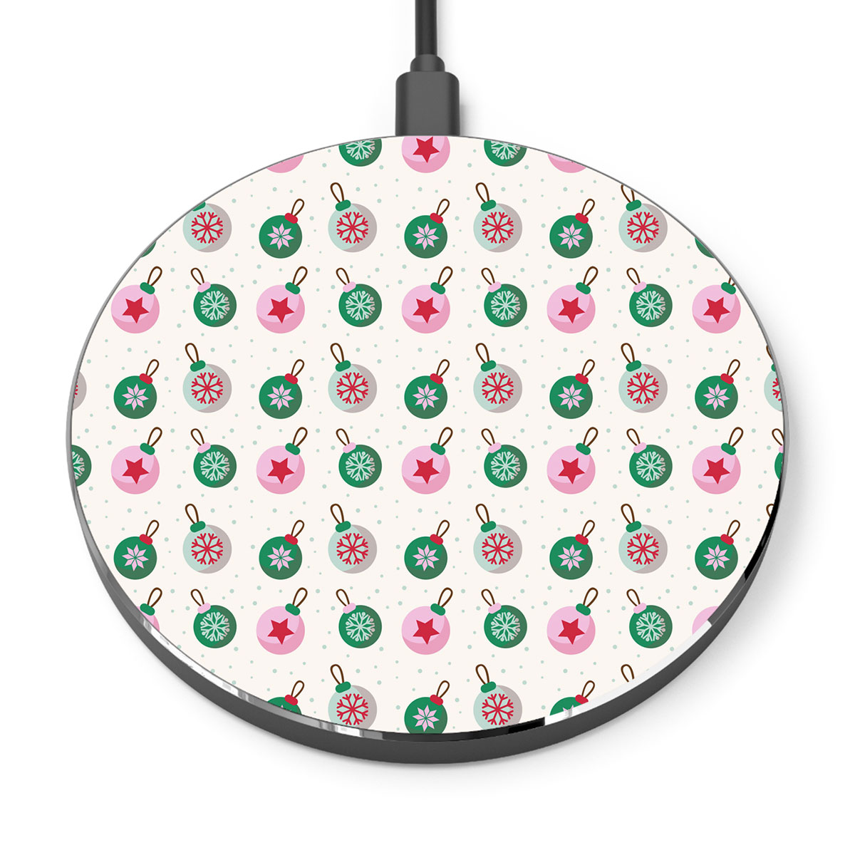 Green Pink And White Christmas Ball Pattern Printed Wireless Charger