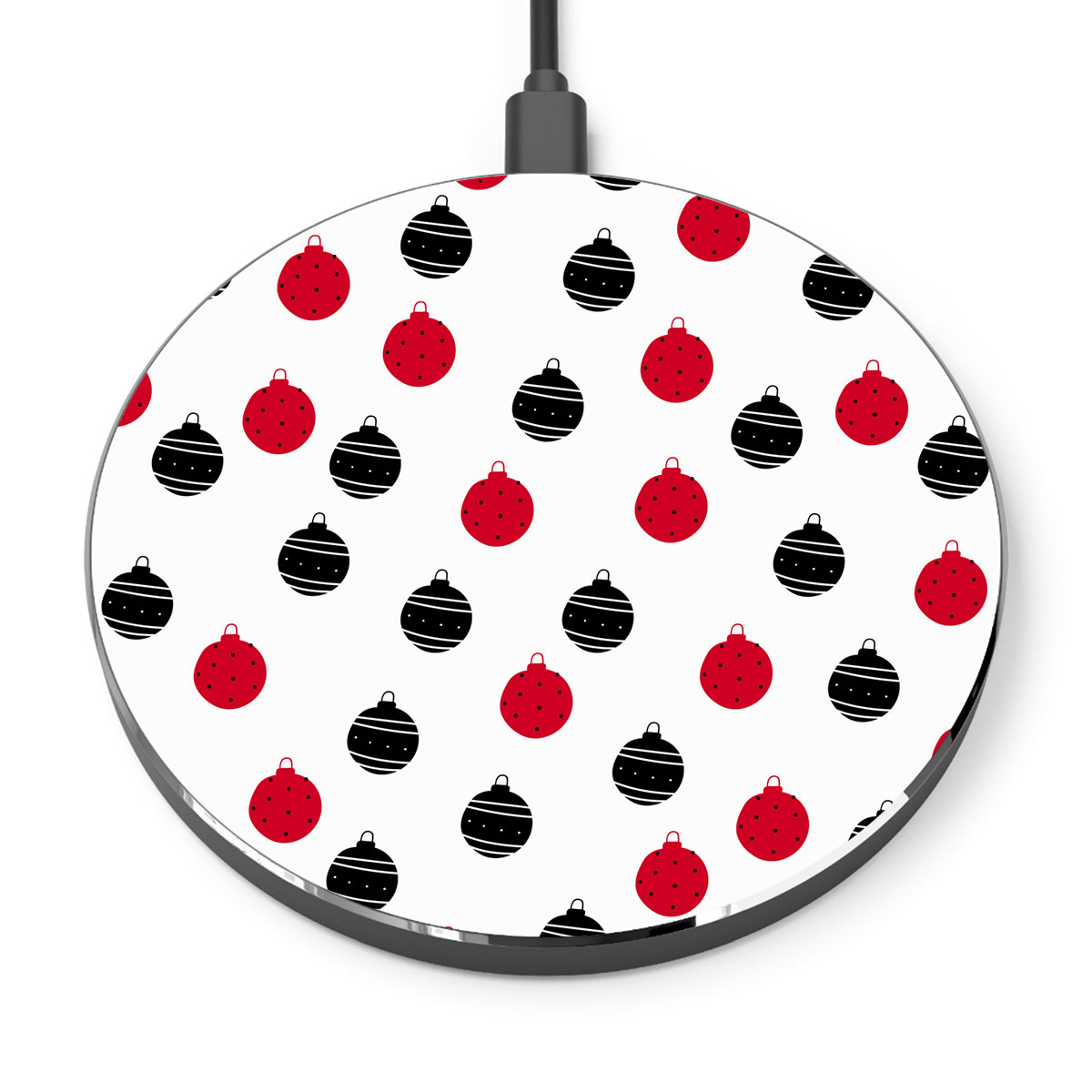 Hand Drawn Black and Red Christmas Balls Seamless Pattern Printed Wireless Charger