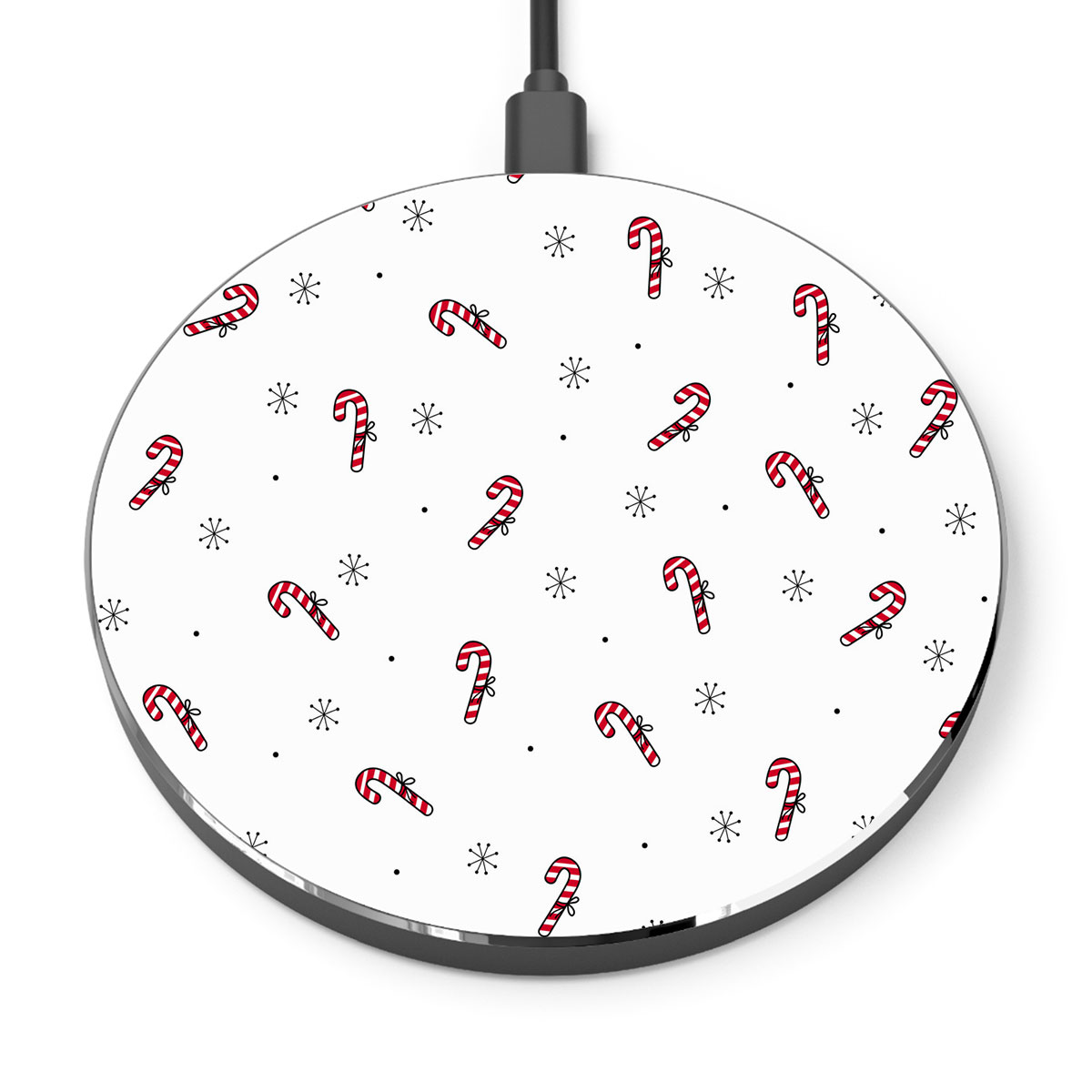 Hand Drawn Candy Canes, Snowflake Clipart Seamless White Pattern Printed Wireless Charger