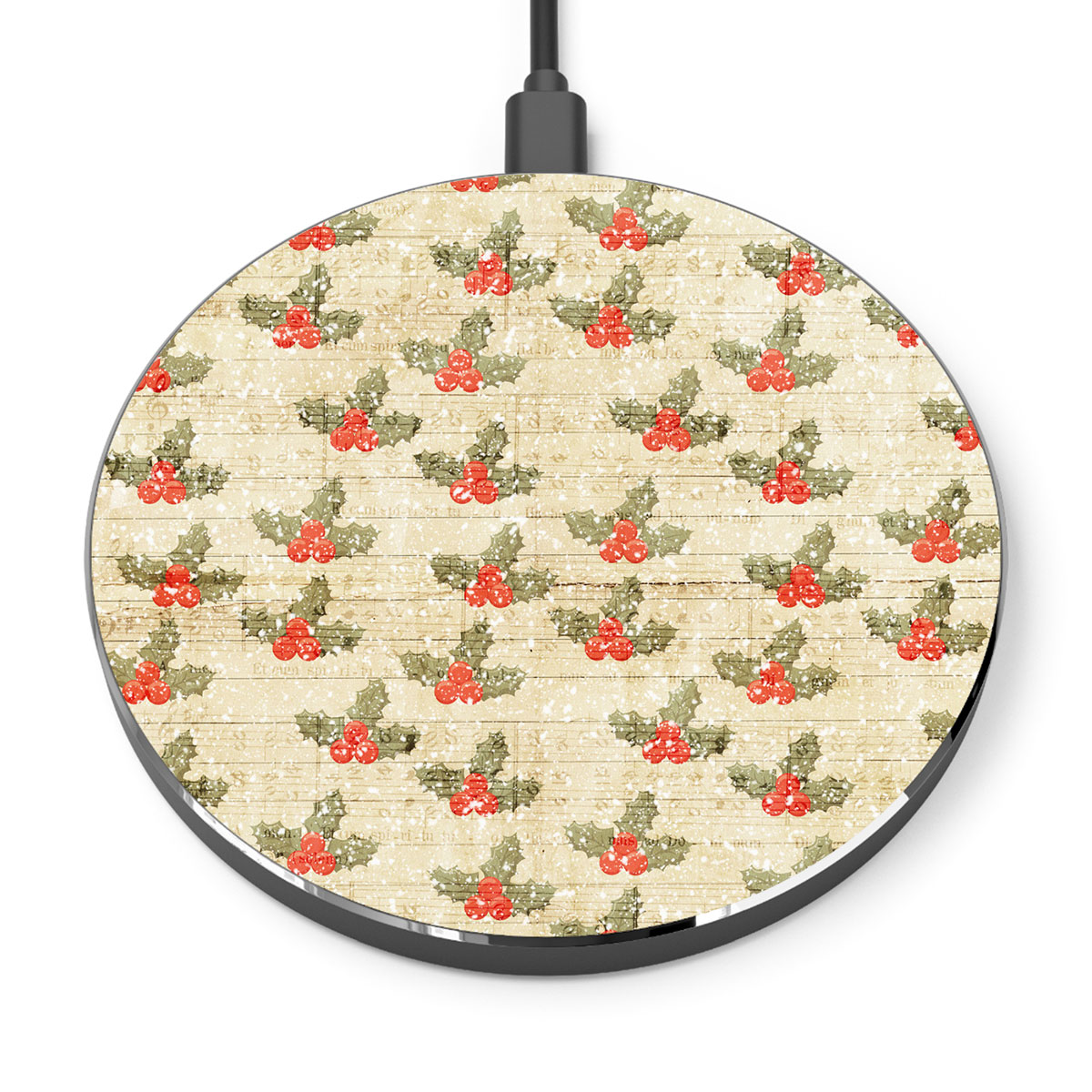 Holly Leaf On Snowflake Background Printed Wireless Charger