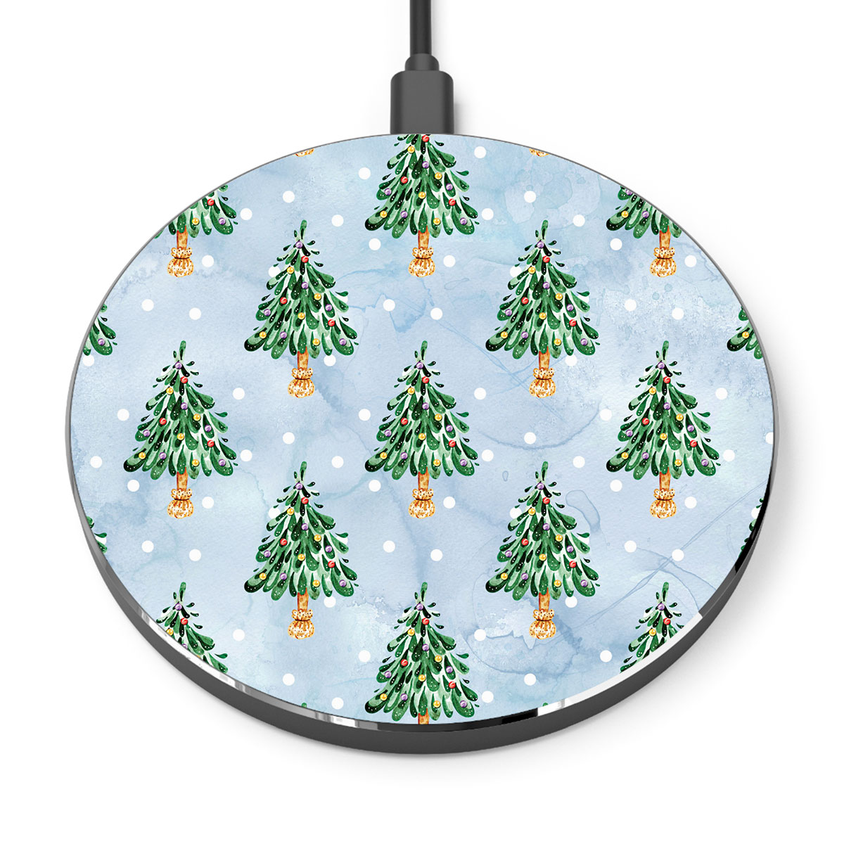 Pine Tree, Christmas Tree On Snowflake Background Printed Wireless Charger