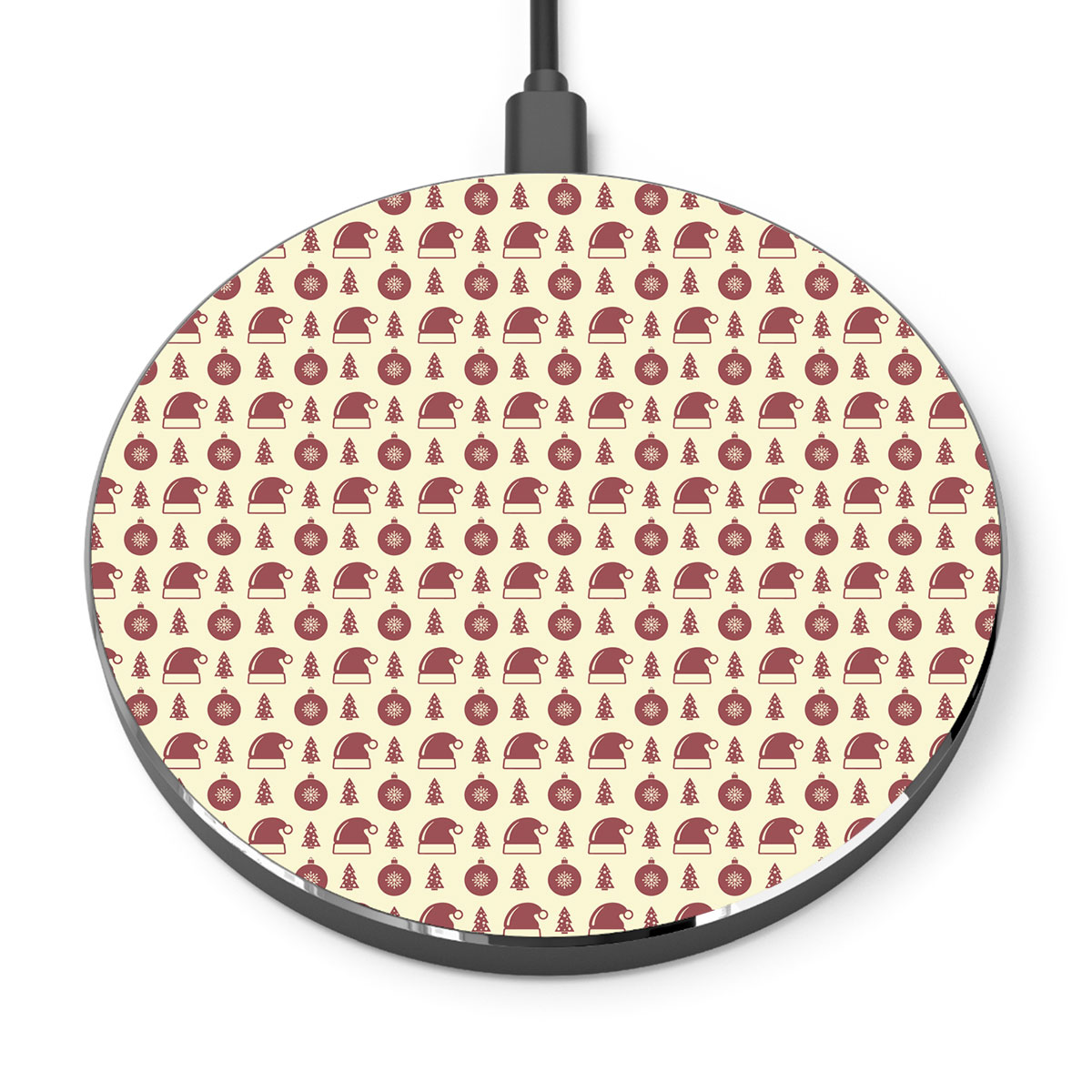Red And Yellow Santa Hat, Christmas Ball, Christmas Tree Printed Wireless Charger