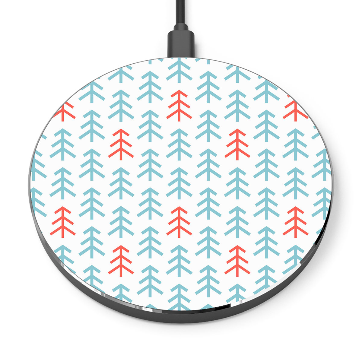 Red Blue And White Christmas Tree Printed Wireless Charger