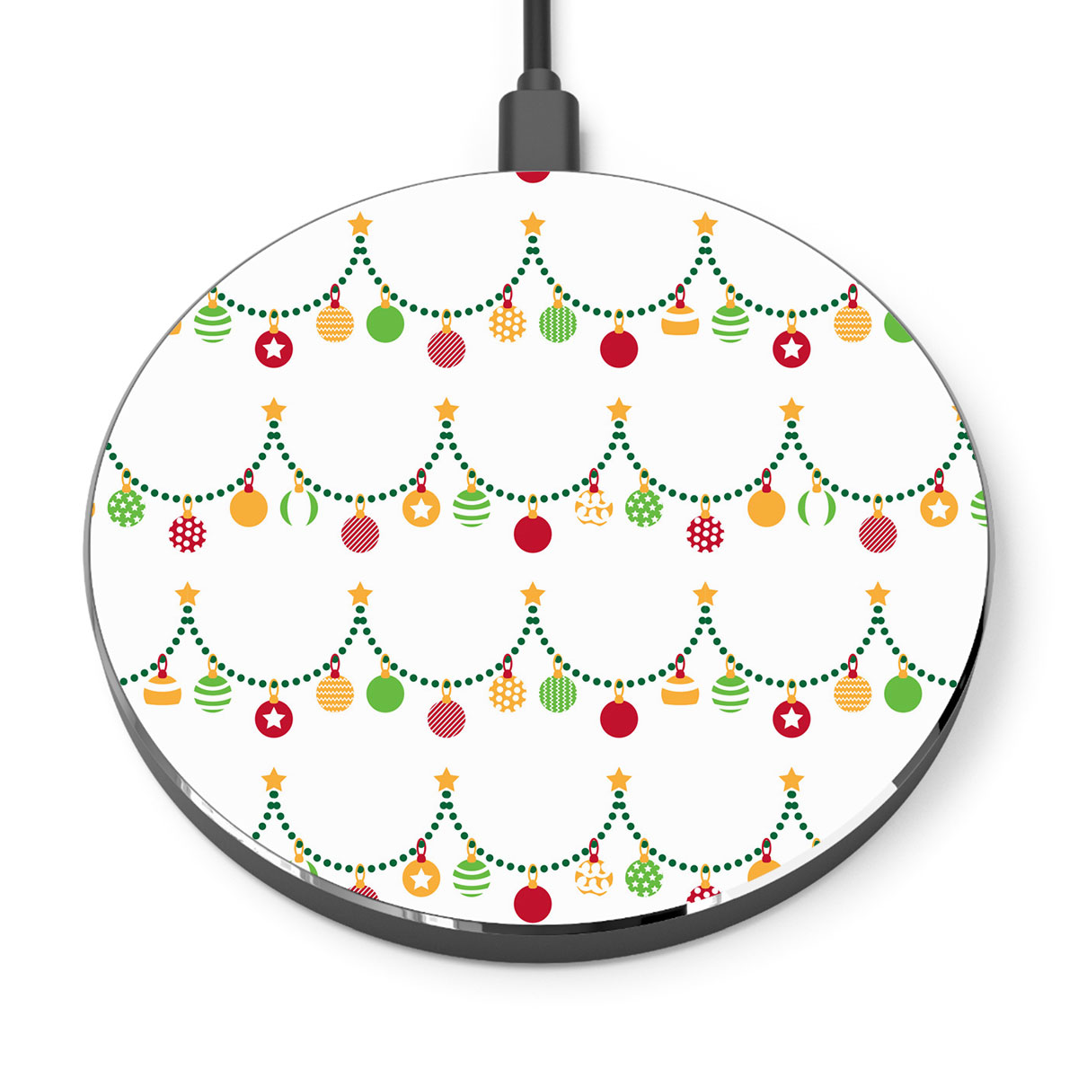 Red Green And White Christmas Light, Christmas Ball Printed Wireless Charger