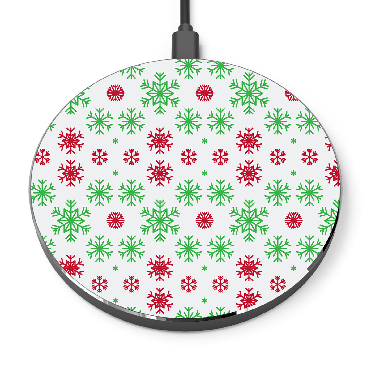 Red Green And White Snowflake Printed Wireless Charger