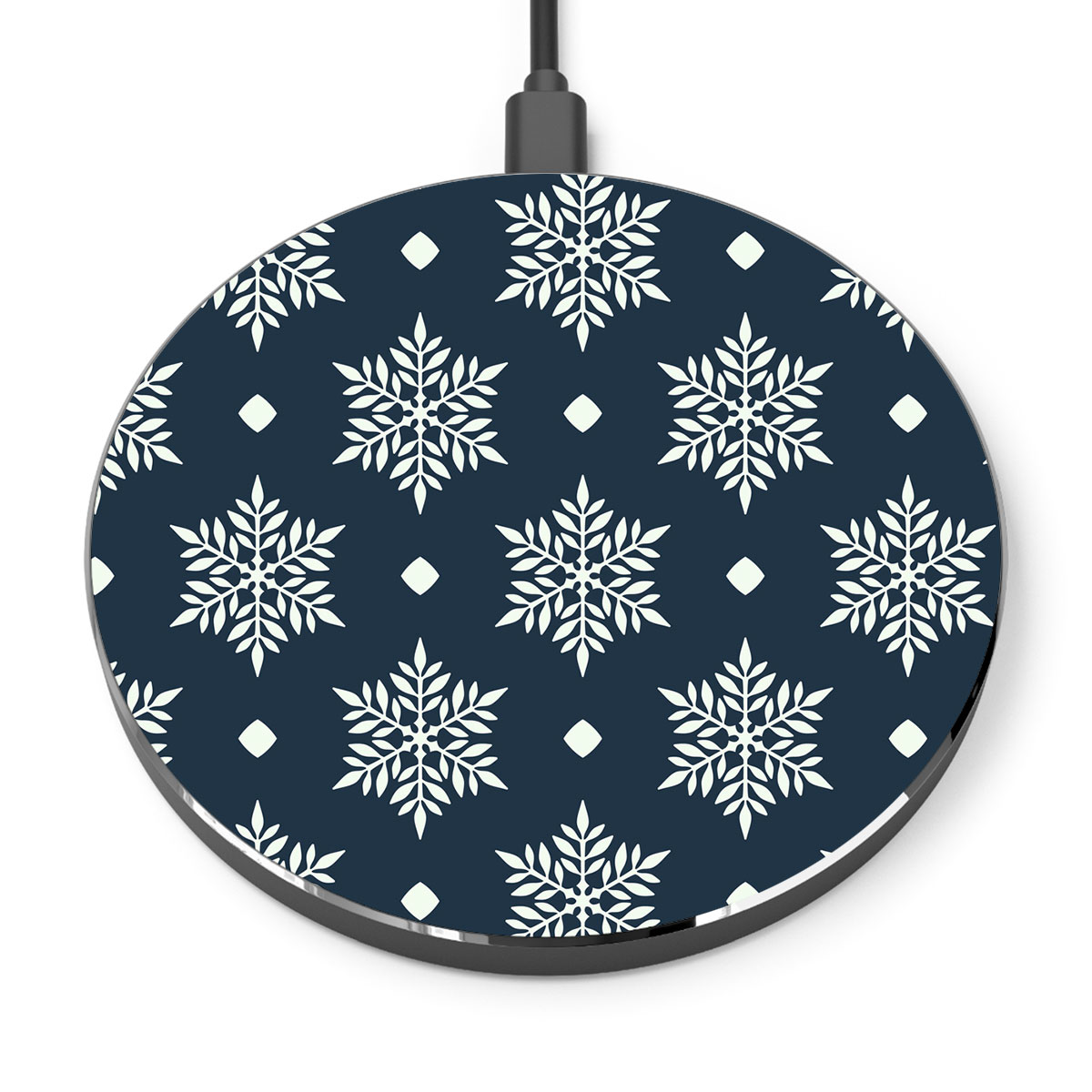 Snowflake On Dark Blue Background Printed Wireless Charger
