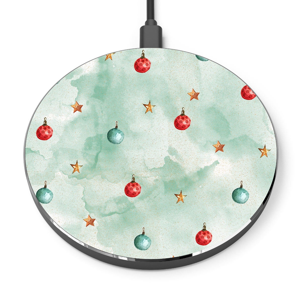 Watercolor Christmas Balls And Stars Pattern Printed Wireless Charger