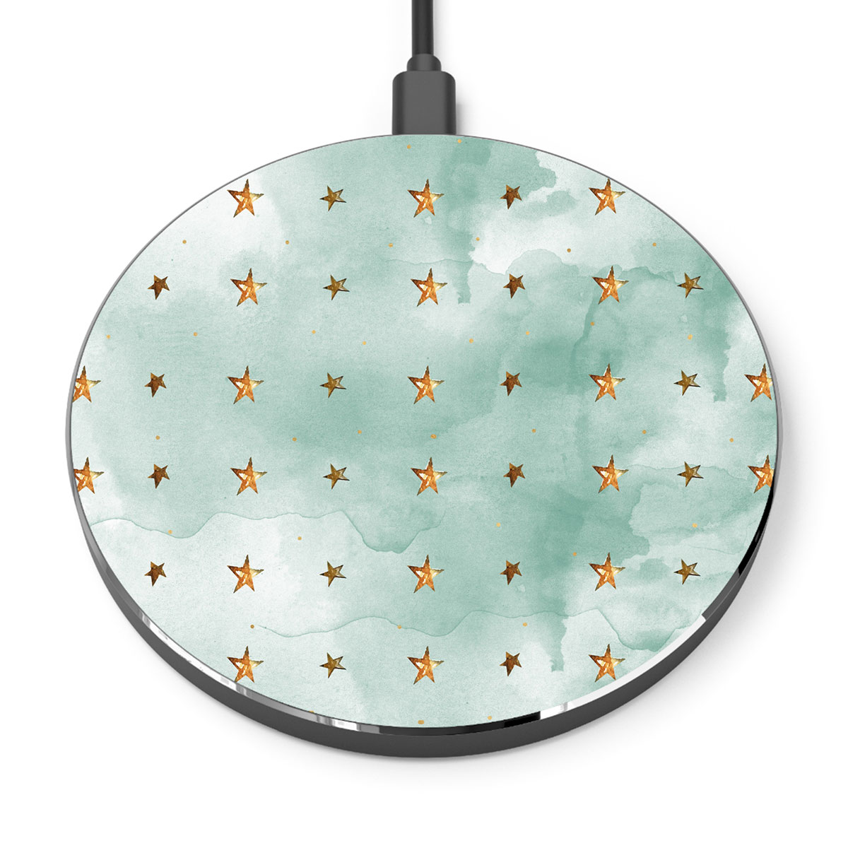 Watercolor Gold Christmas Star Pattern Printed Wireless Charger