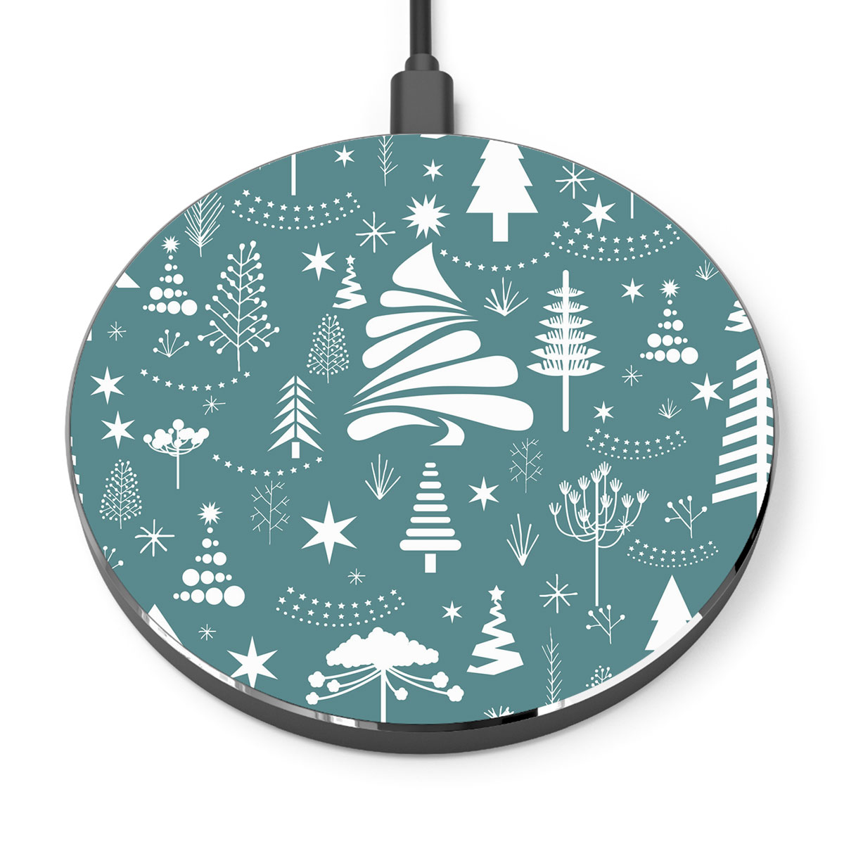 White And Blue Pine Tree Silhouette Pattern Printed Wireless Charger