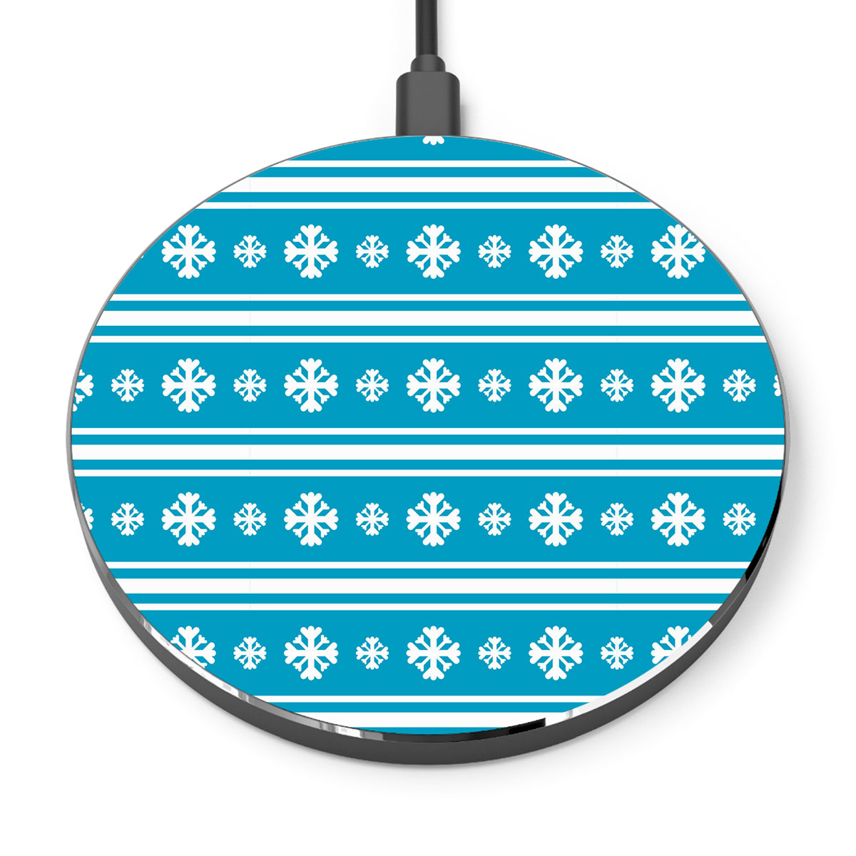 White And Blue Snowflake Christmas Printed Wireless Charger