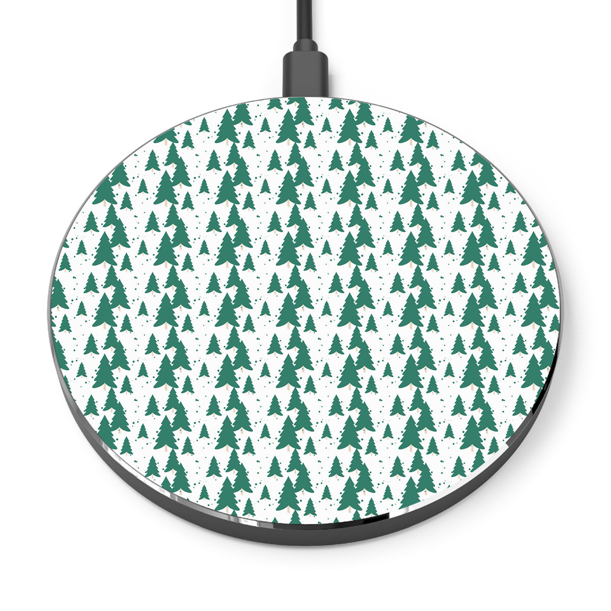 White And Green Christmas Tree Printed Wireless Charger
