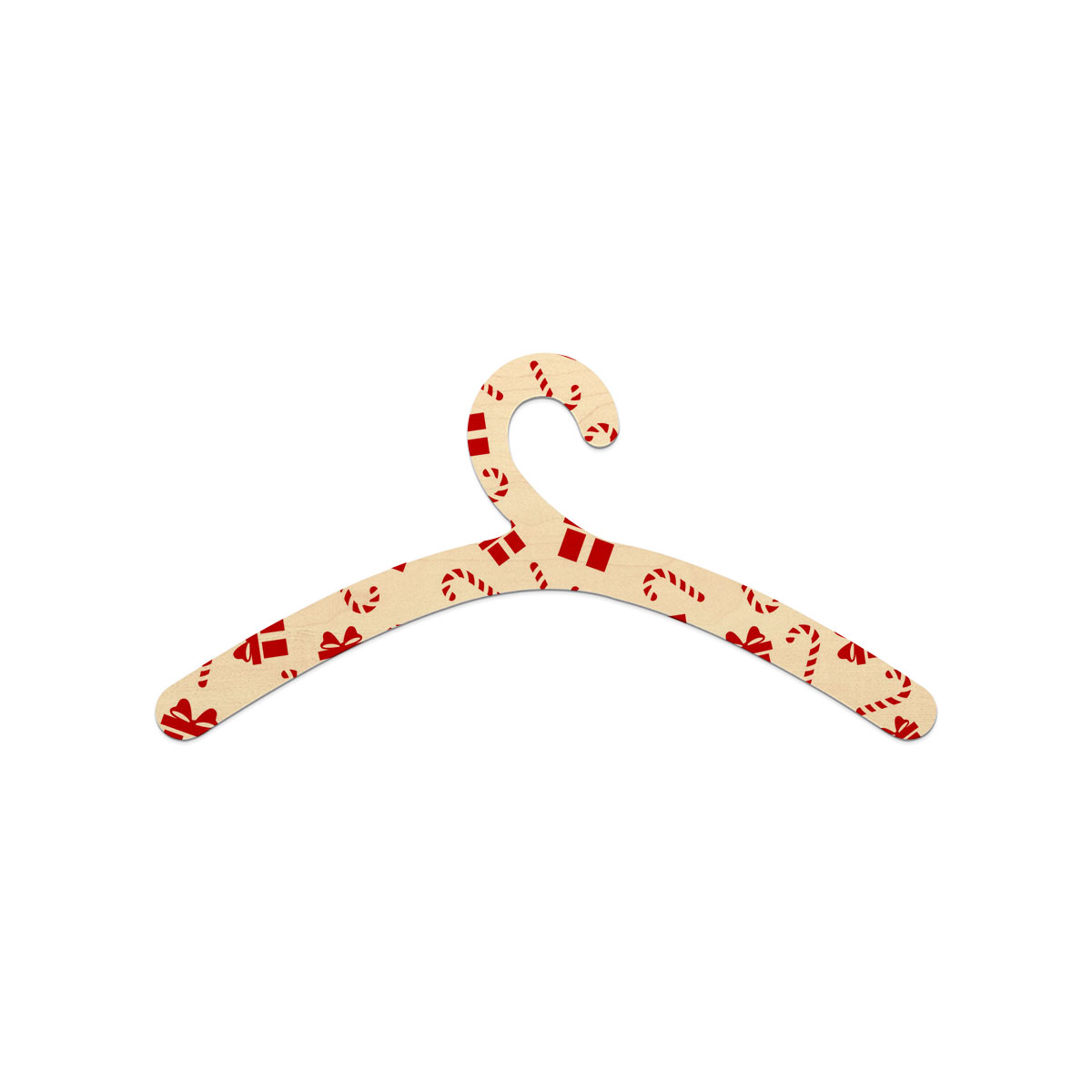 Christmas Gifts And Candy Canes Seamless White Pattern Wooden Hanger