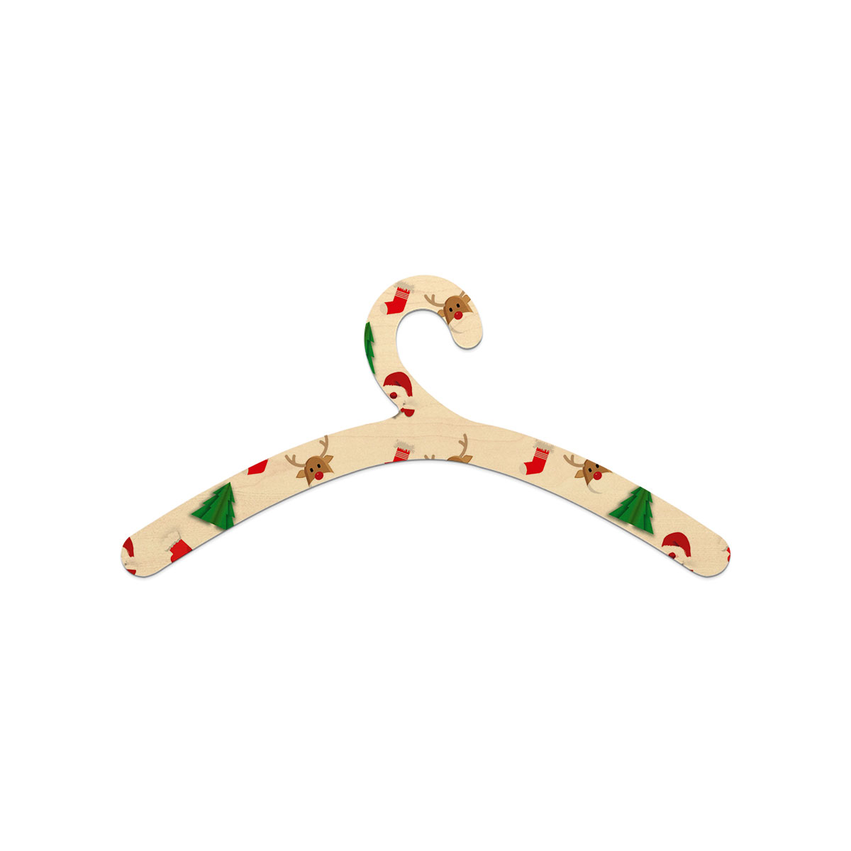 Santa Claus, Pine Tree Silhouette, Christmas Reindeer And Red Socks Seamless Pattern Wooden Hanger