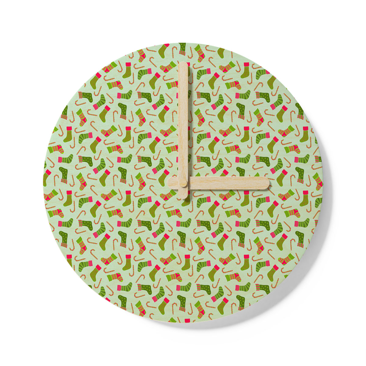 Christmas Socks, Colorful Socks And Candy Canes Wooden Wall Clock