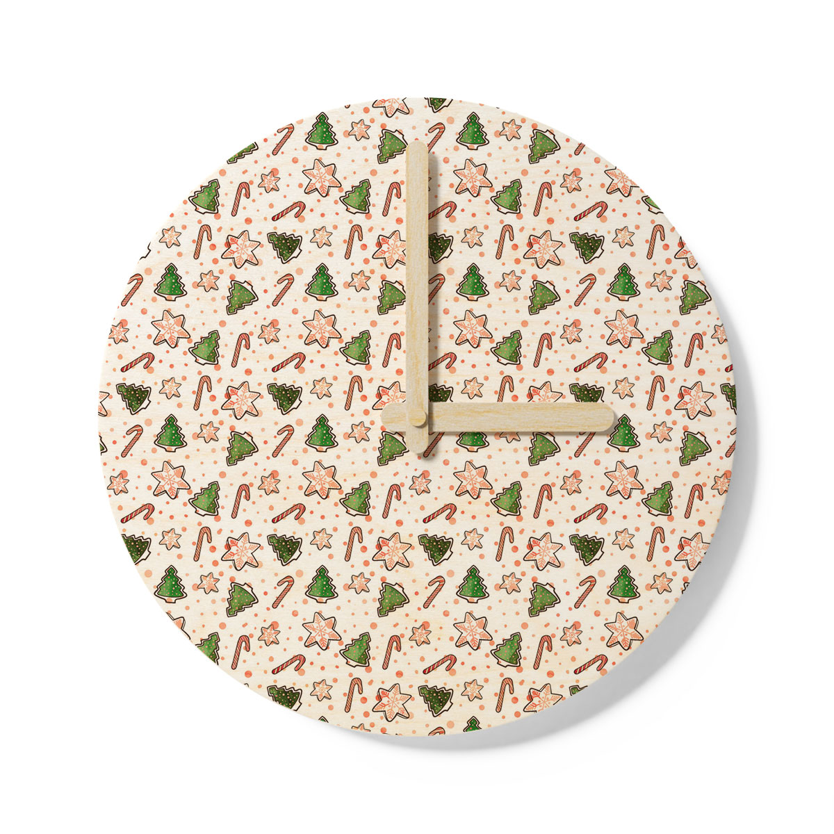 Christmas Tree, Pine Tree, Snowflake And Candy Canes Wooden Wall Clock