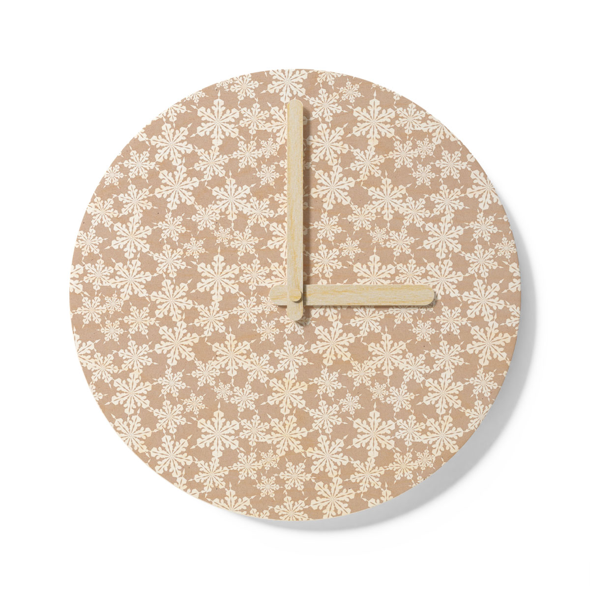 Christmas White Snowflake Christmas On Beige Nude Background Wooden Wall Clock