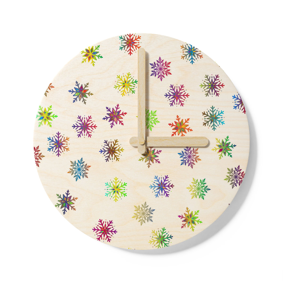 Colorfull Christmas Snowflake Clipart Seamless Pattern Wooden Wall Clock