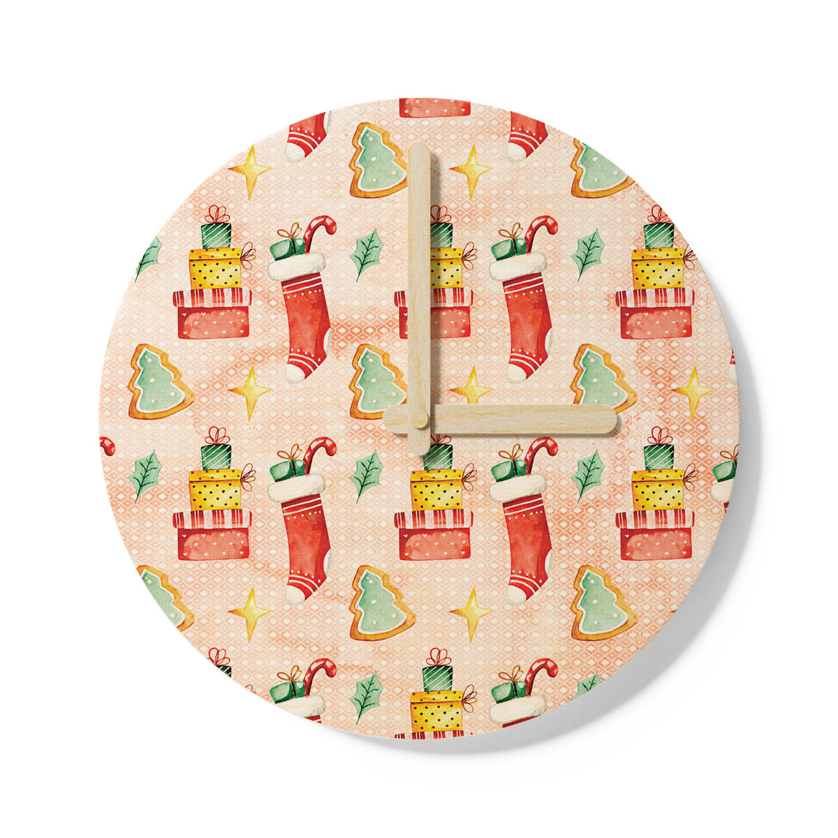 Gingerbread, Christmas Tree, Red Socks With Candy Canes Wooden Wall Clock