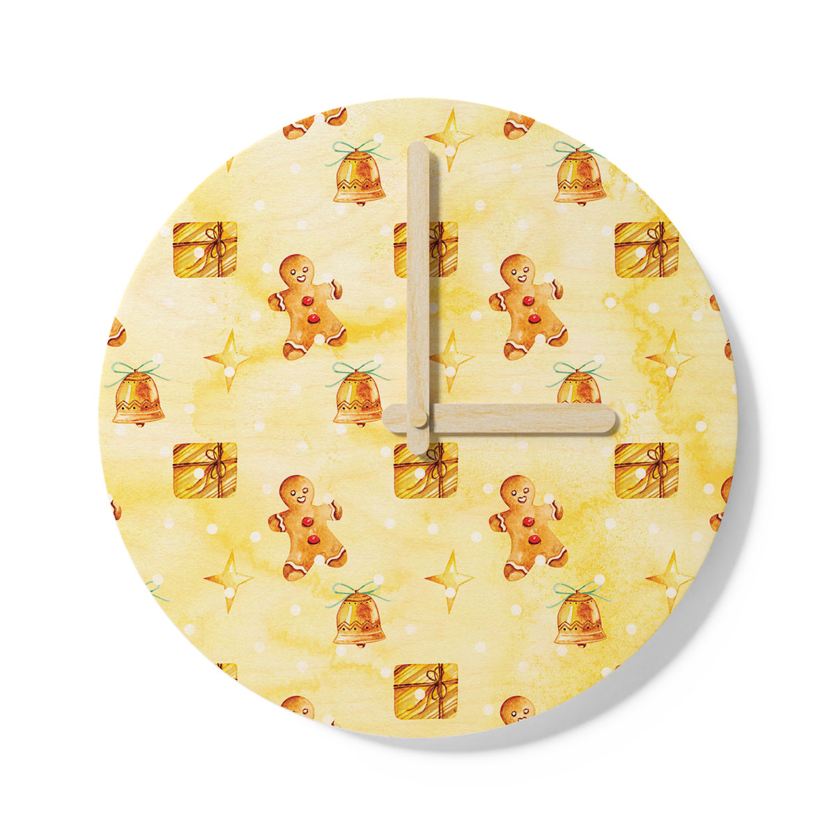 Gingerbread, Gingerbread Man, Bells And Christmas Gifts Wooden Wall Clock