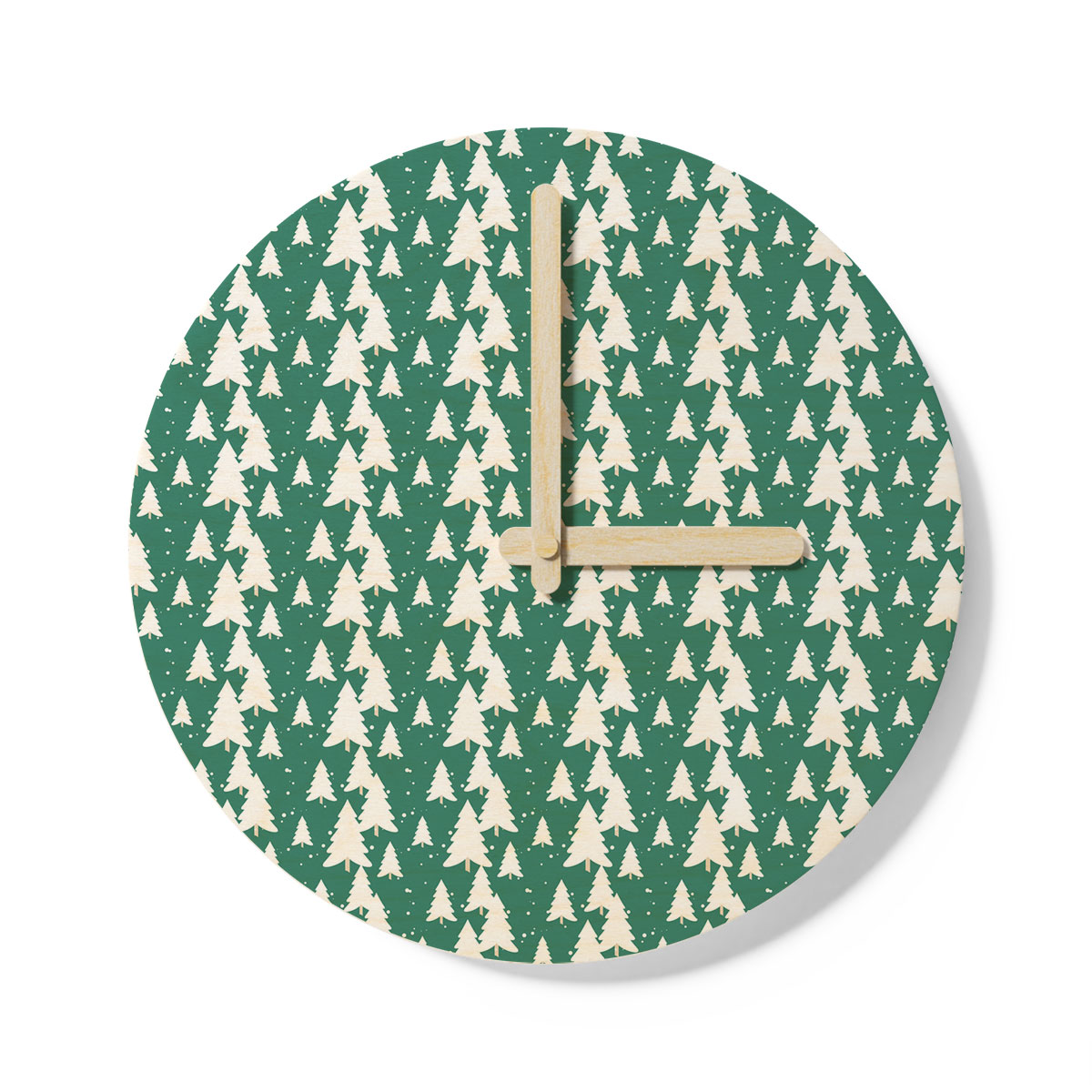 Green And White Christmas Tree Wooden Wall Clock