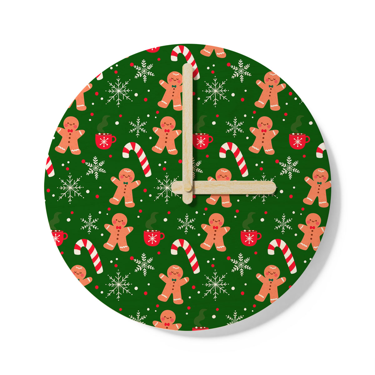 Red Green And White Gingerbread Man, Candy Cane With Snowflake Wooden Wall Clock