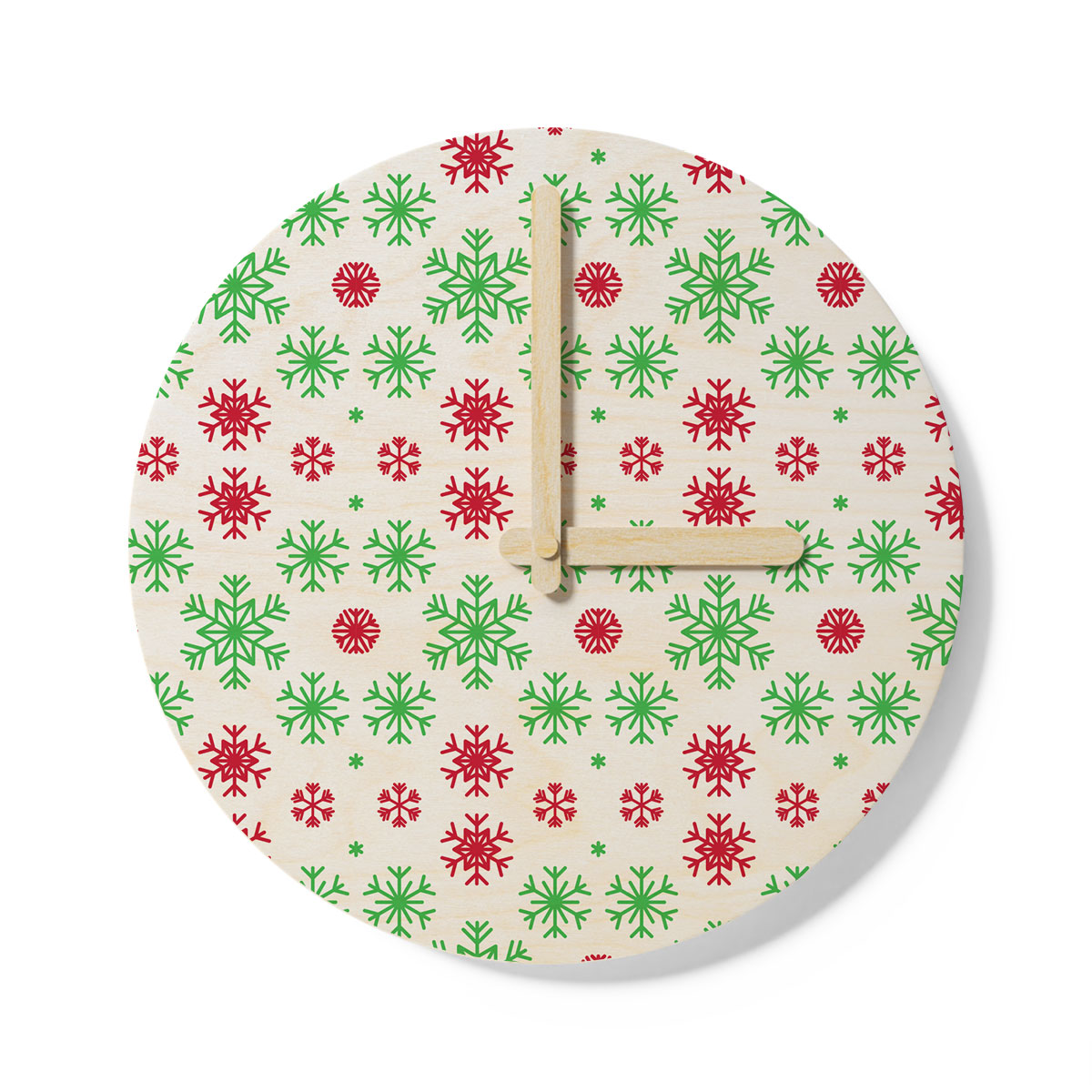 Red Green And White Snowflake Wooden Wall Clock