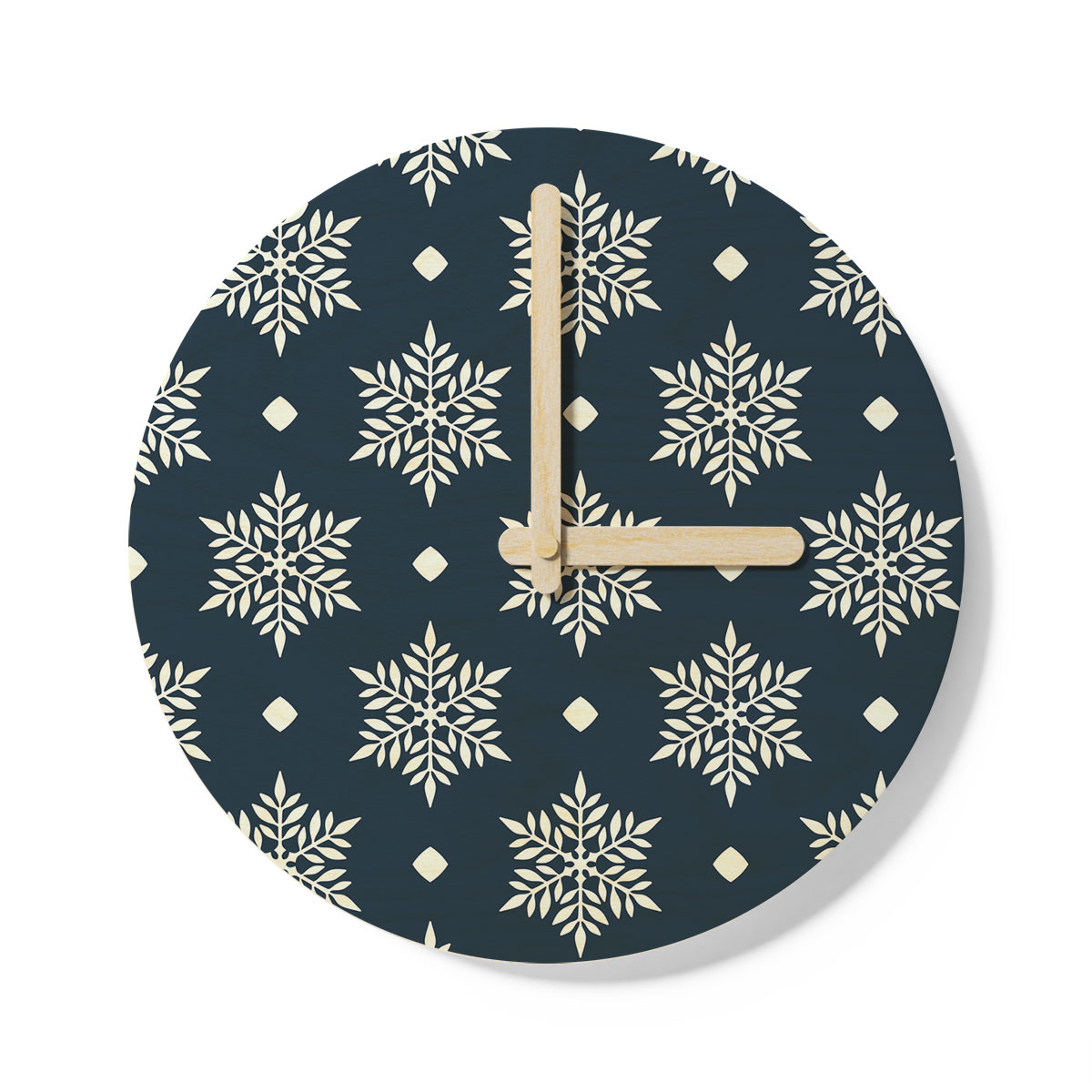 Snowflake On Dark Blue Background Wooden Wall Clock