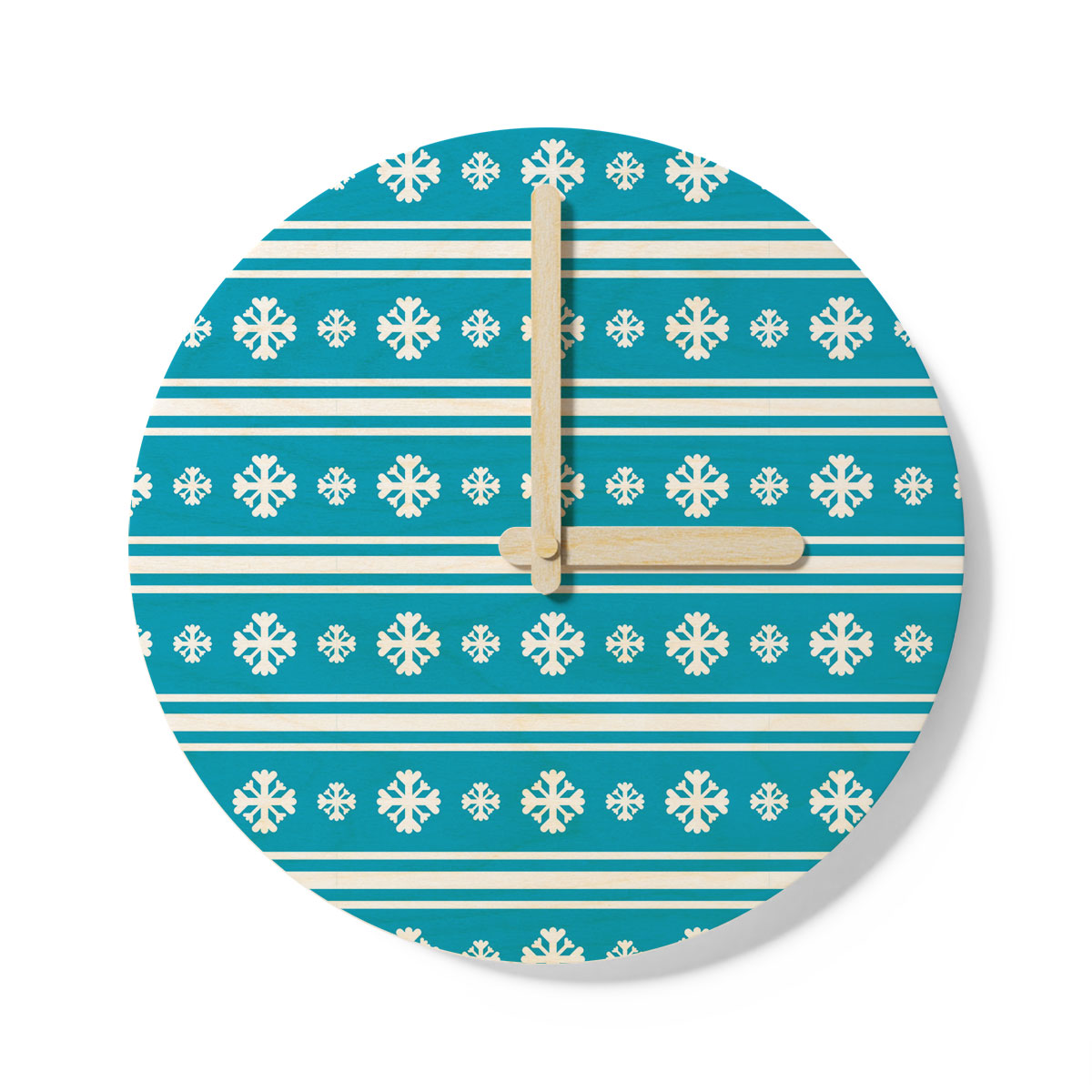 White And Blue Snowflake Christmas Wooden Wall Clock