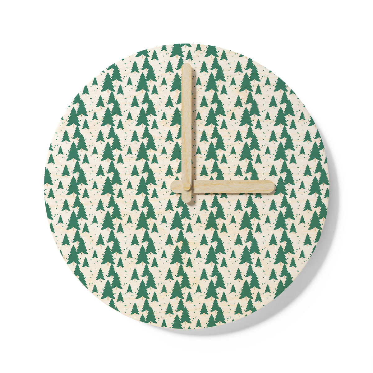 White And Green Christmas Tree Wooden Wall Clock