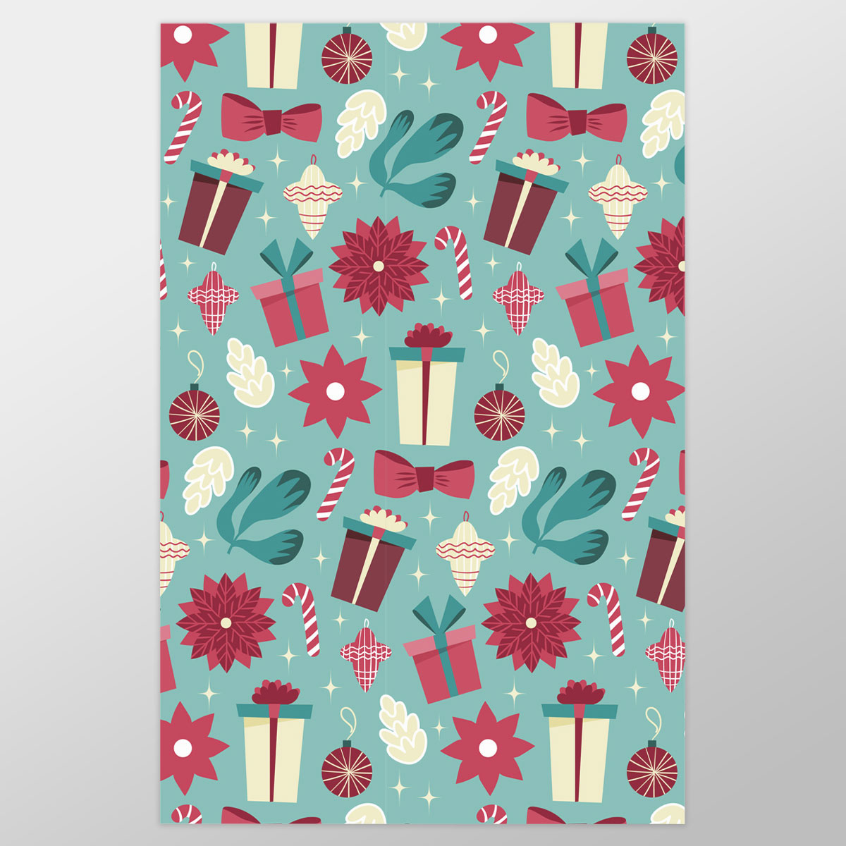 Christmas Gift, Candy Cane On Blue Background Wrapping Paper