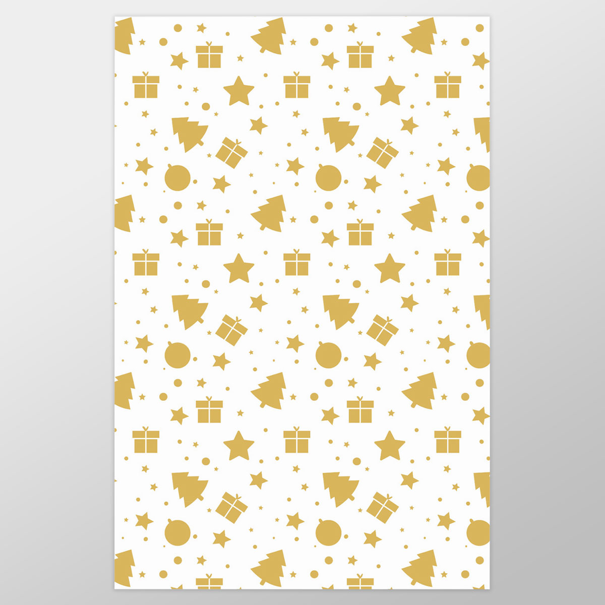 Christmas Gifts, Baudles And Pine Tree Silhouette Filled In Gold Color Pattern Wrapping Paper