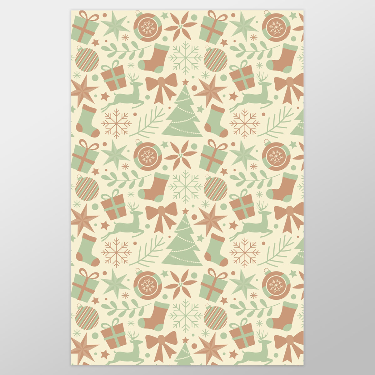 Christmas Gifts, Pine Tree and Red Socks On The Snowflake Background Wrapping Paper