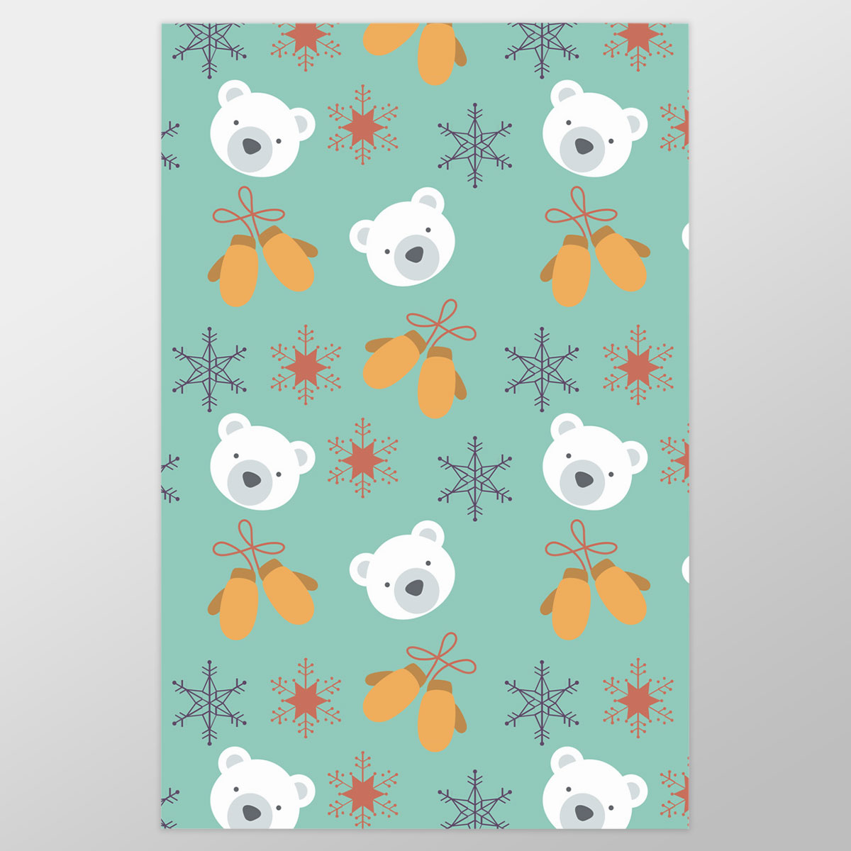 Christmas Gloves, Snowflake On Blue Background Wrapping Paper