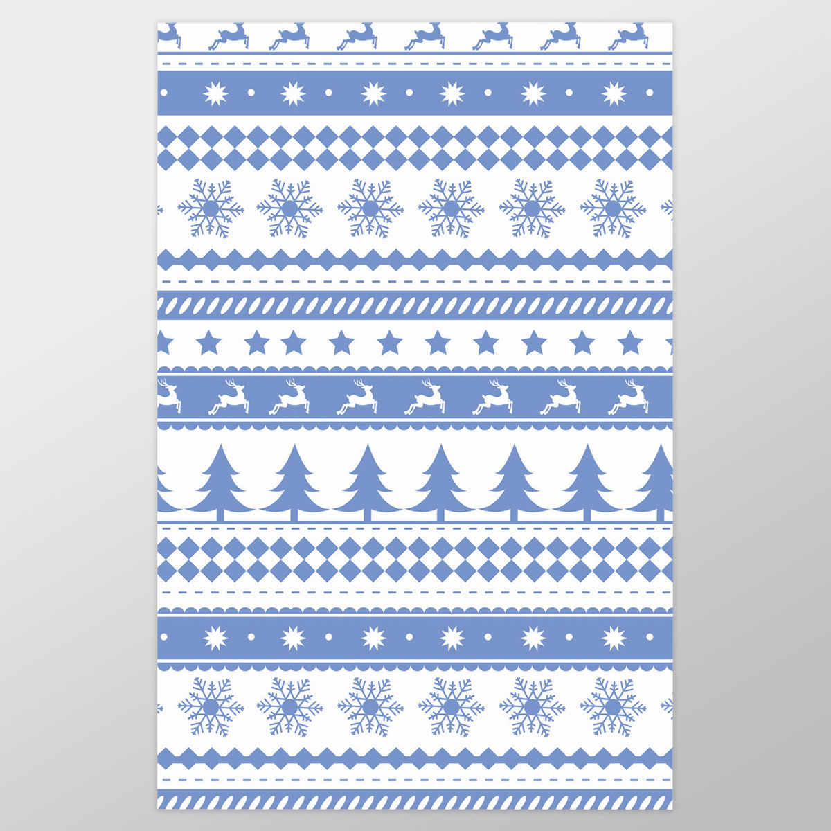 Christmas Pine Tree Silhouette, Reindeer And Snowflake Seamless Blue Pattern Wrapping Paper
