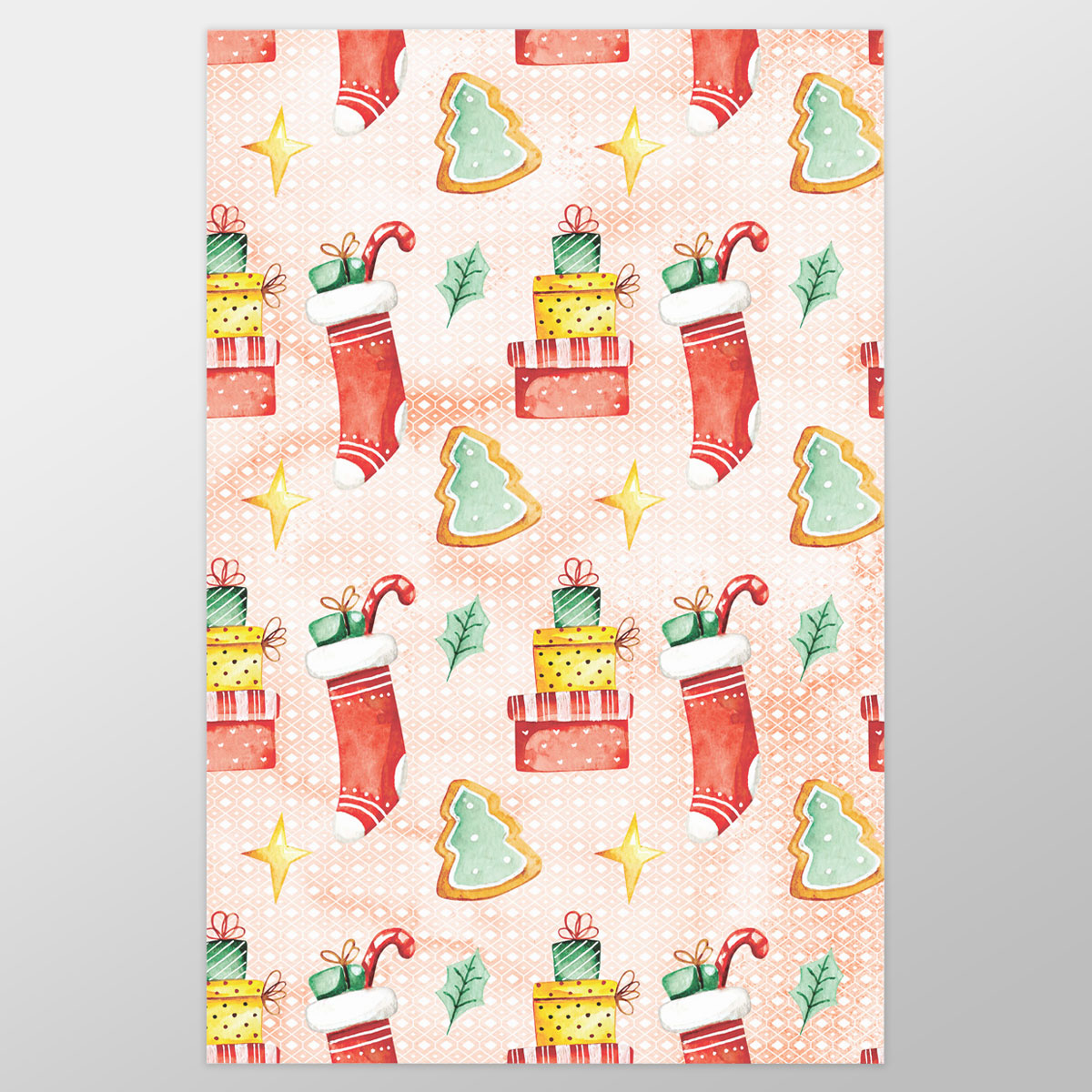 Gingerbread, Christmas Tree, Red Socks With Candy Canes Wrapping Paper