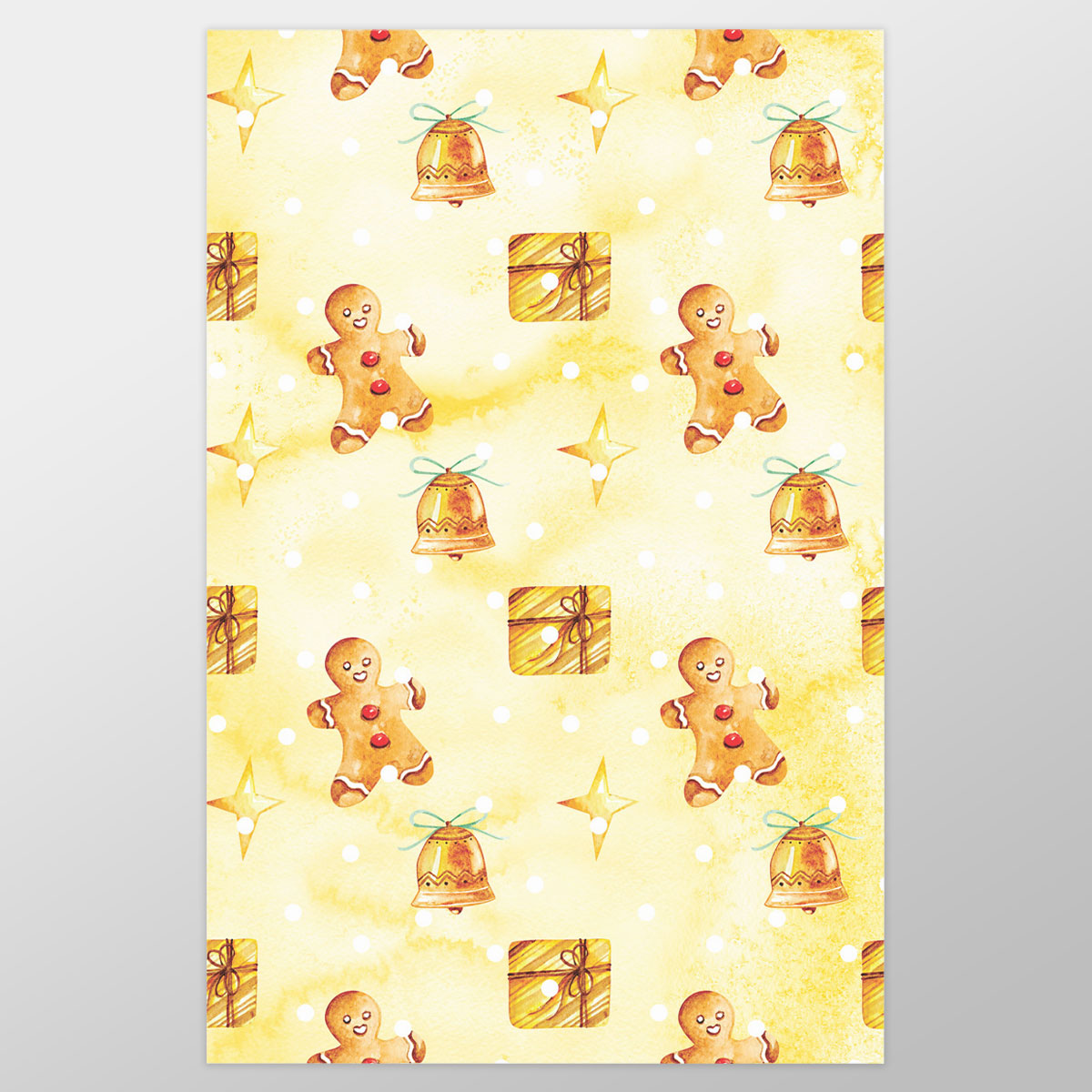 Gingerbread, Gingerbread Man, Bells And Christmas Gifts Wrapping Paper