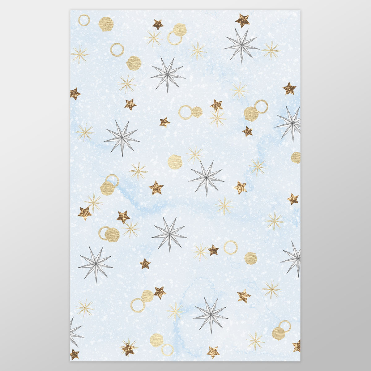 Gold Christmas Star On Snowflake Background Wrapping Paper