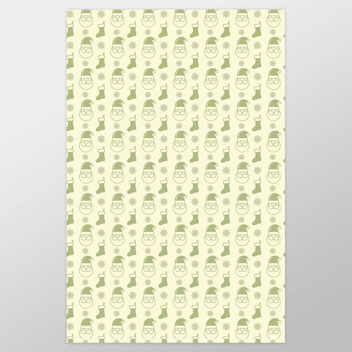 Green And Yellow Santa Clause, Christmas Socks On Snowflake Background Wrapping Paper