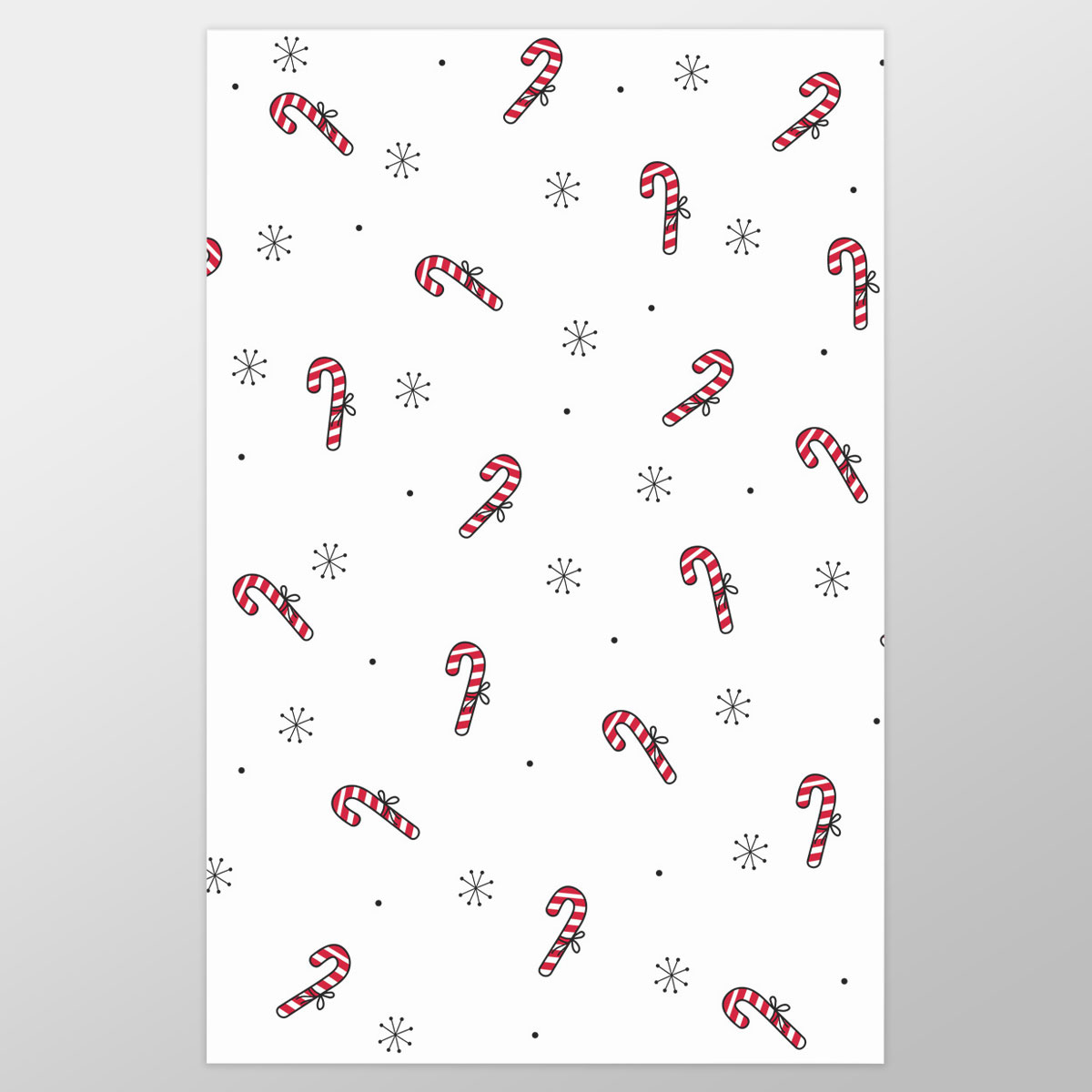 Hand Drawn Candy Canes, Snowflake Clipart Seamless White Pattern Wrapping Paper