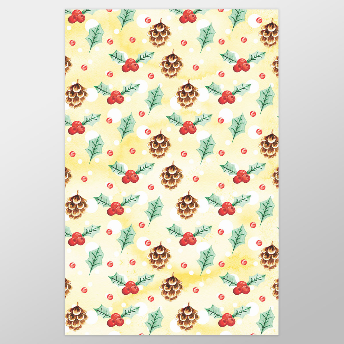 Holly Leaf, Pine Cone, Holly Berry Wrapping Paper