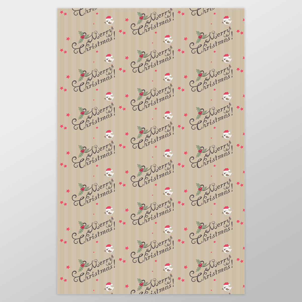 Merry Christmas With Cardinal Bird And Holly Leaf Wrapping Paper