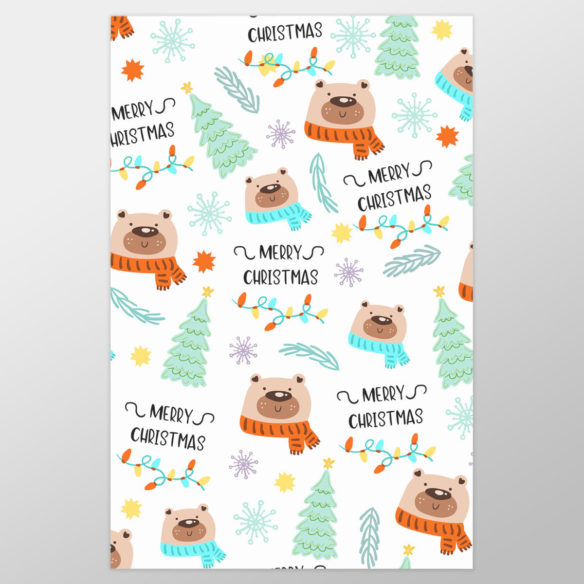 Merry Christmas With Polar Bear, Snowflake, Christmas Tree Wrapping Paper