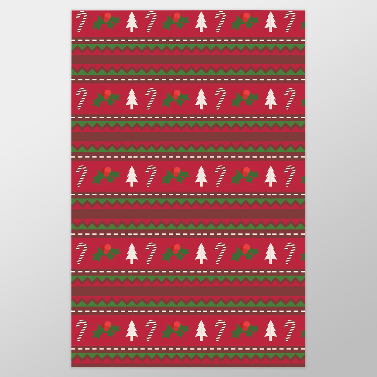 Red Green And White Christmas Tree, Holly Leaf With Candy Cane.jpg Wrapping Paper