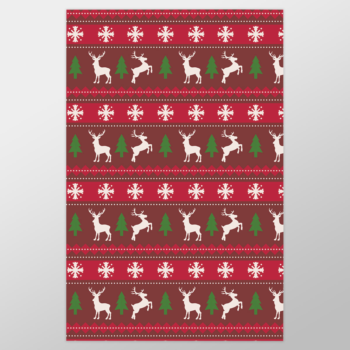 Red Green And White Christmas Tree, Reindeer With Snowflake Wrapping Paper