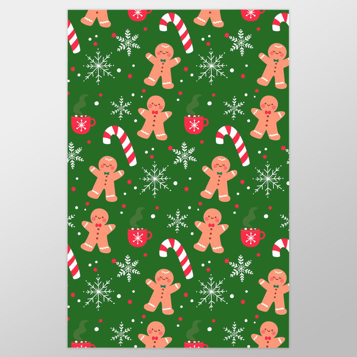 Red Green And White Gingerbread Man, Candy Cane With Snowflake Wrapping Paper