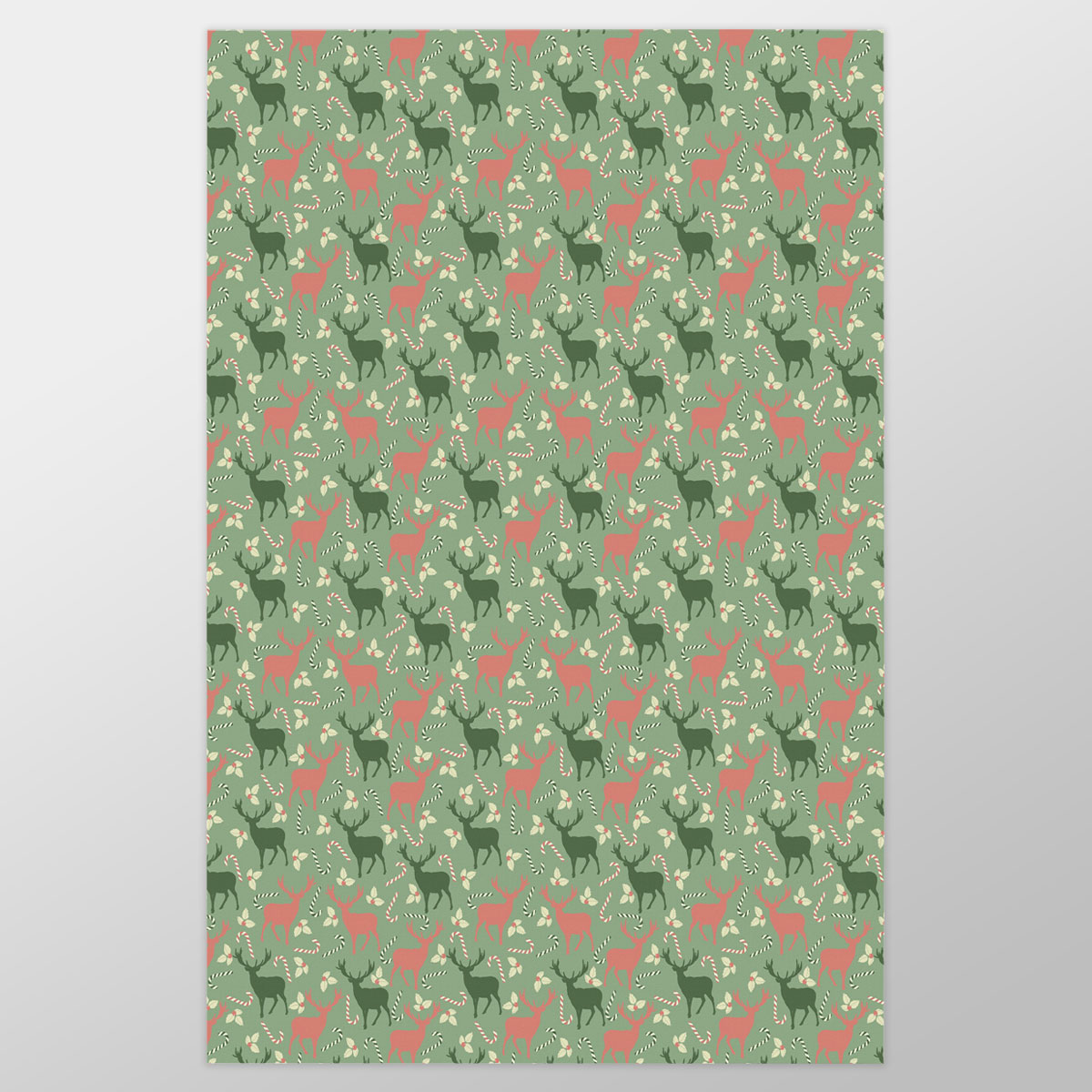 Reindeer, Christmas Flowers And Candy Canes Wrapping Paper