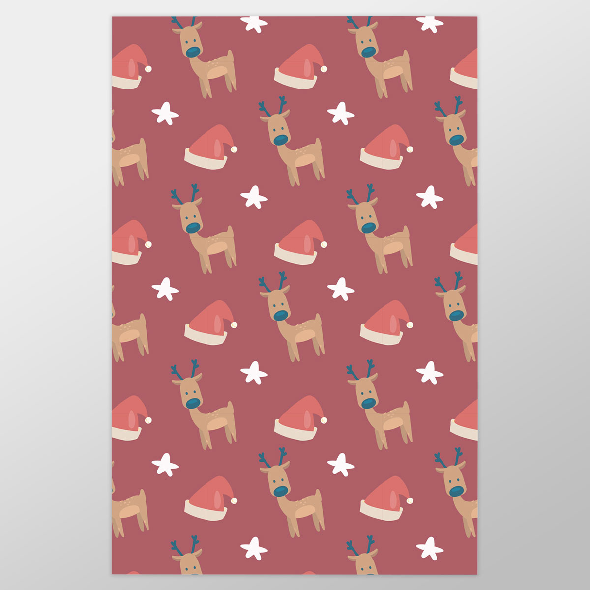 Reindeer Clipart, Santa Hat And Star Seamless Red Pattern Wrapping Paper