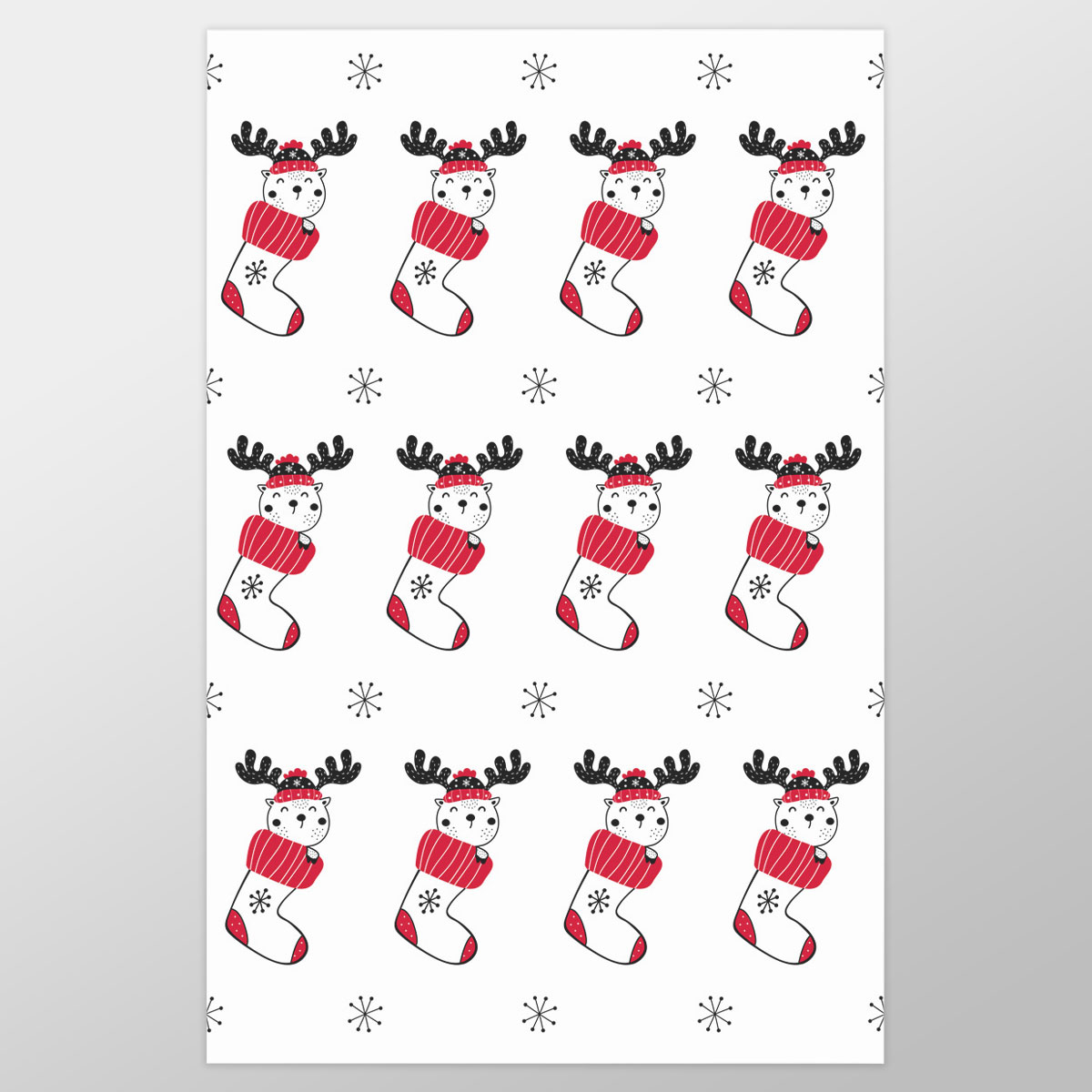 Reindeer Clipart In Hand Drawn Red Socks And Snowflake Clipart Seamless White Pattern Wrapping Paper